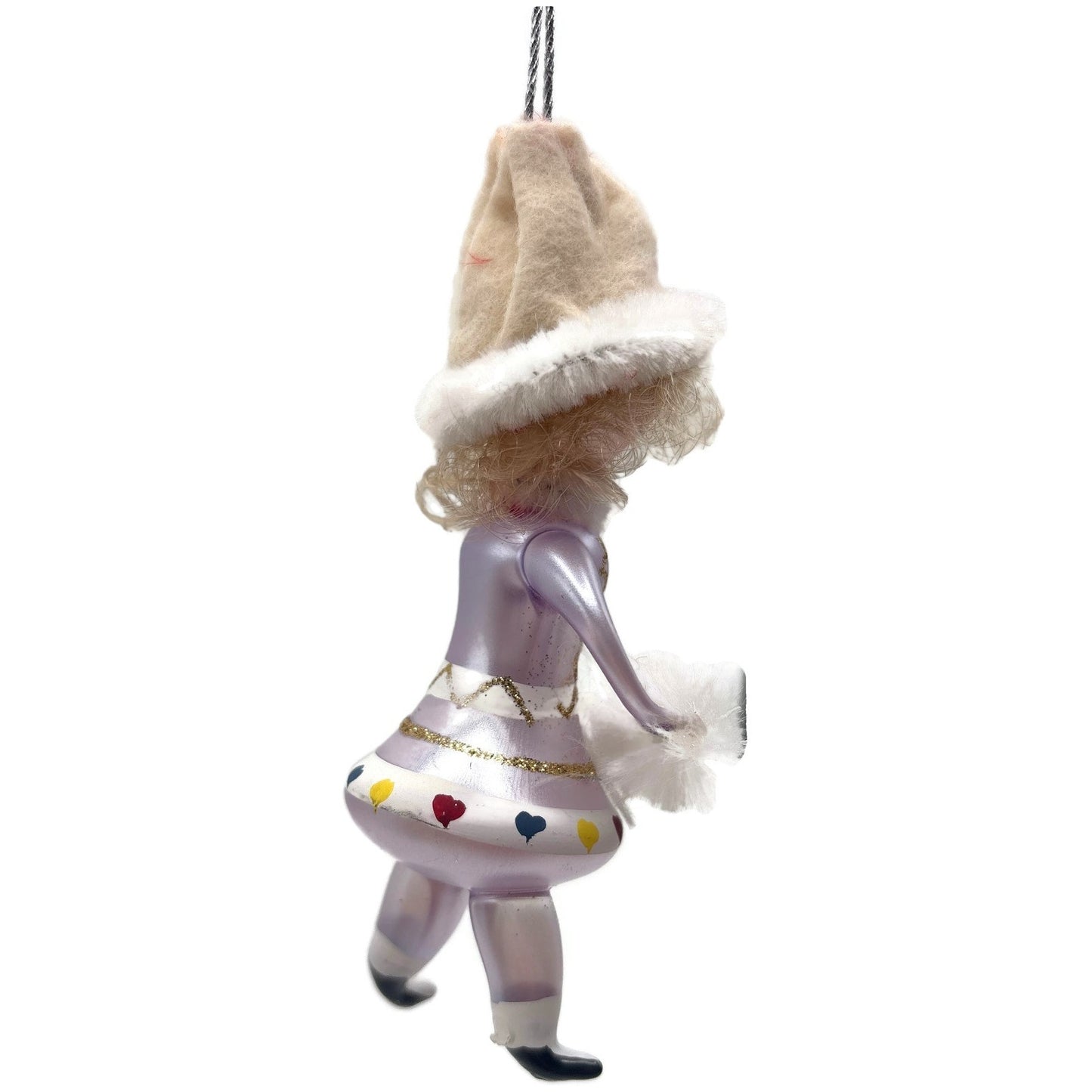 De Carlini Girl Skater With Muff White Hat Italian Glass Christmas Ornament