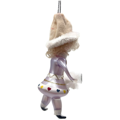 De Carlini Girl Skater With Muff White Hat Italian Glass Christmas Ornament