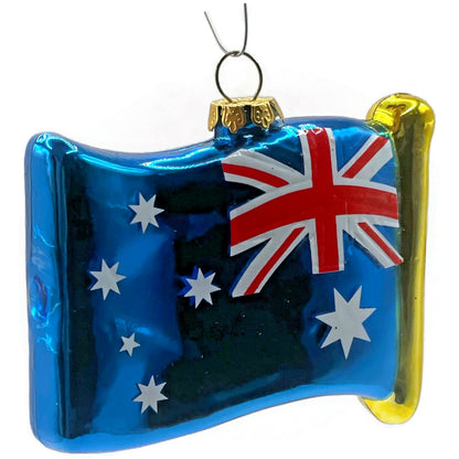 Waving Flag of Australia Red White Blue Blown Glass Christmas Tree Ornament