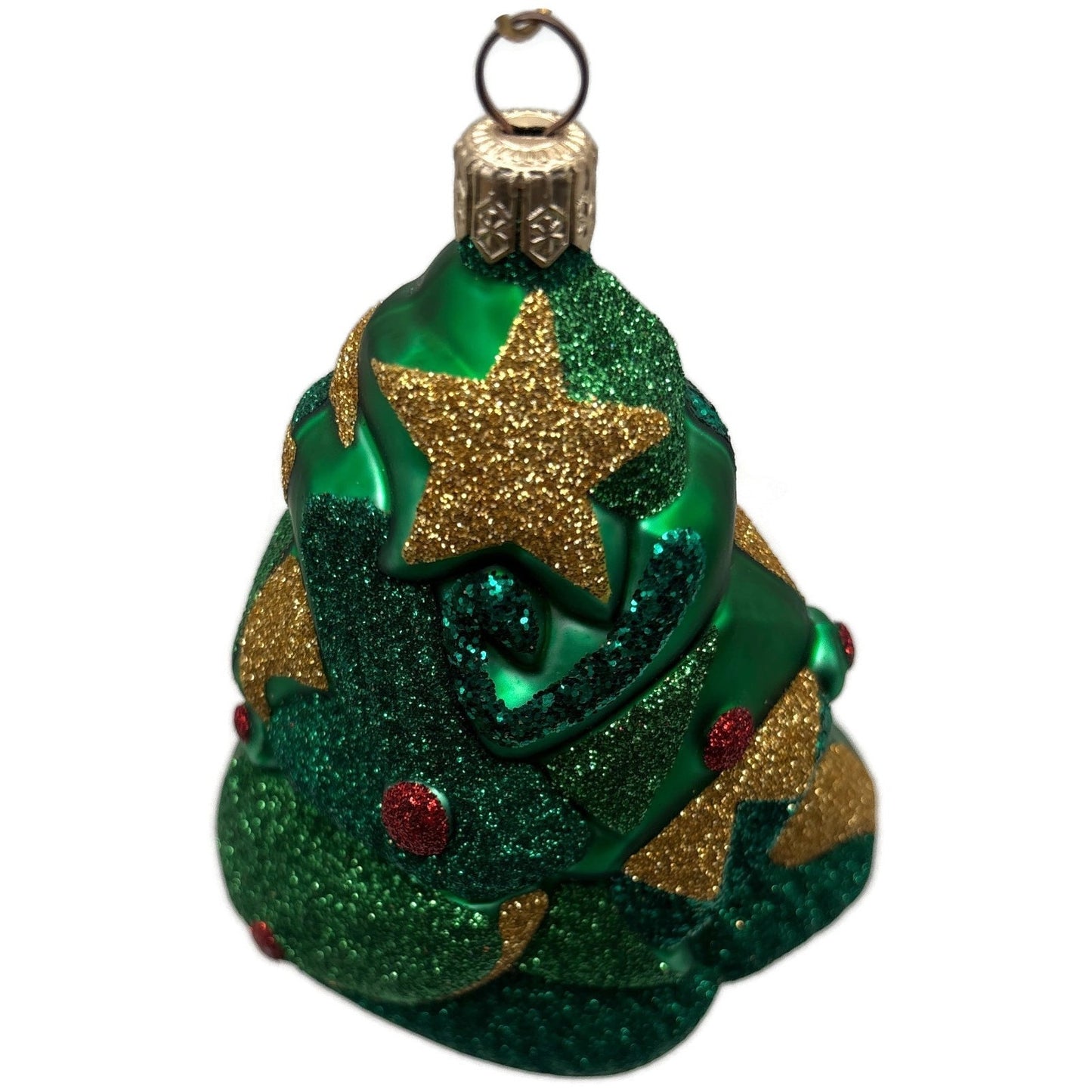 Patricia Breen Cubist Tree Green Red Gold Star Glittered Art Christmas Ornament