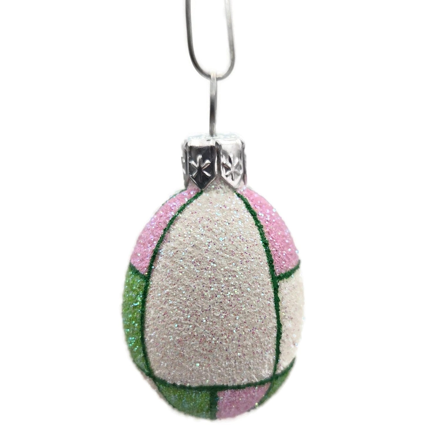 Patricia Breen Miniature Egg De Stijl Green Pink White Glitter Easter Ornament