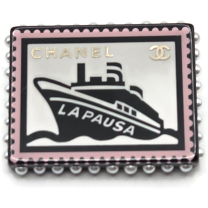 Chanel 19C La Pausa Yacht Stamp Brooch Pin CC Logo Cruise Ship Pea AB0921 Y47494