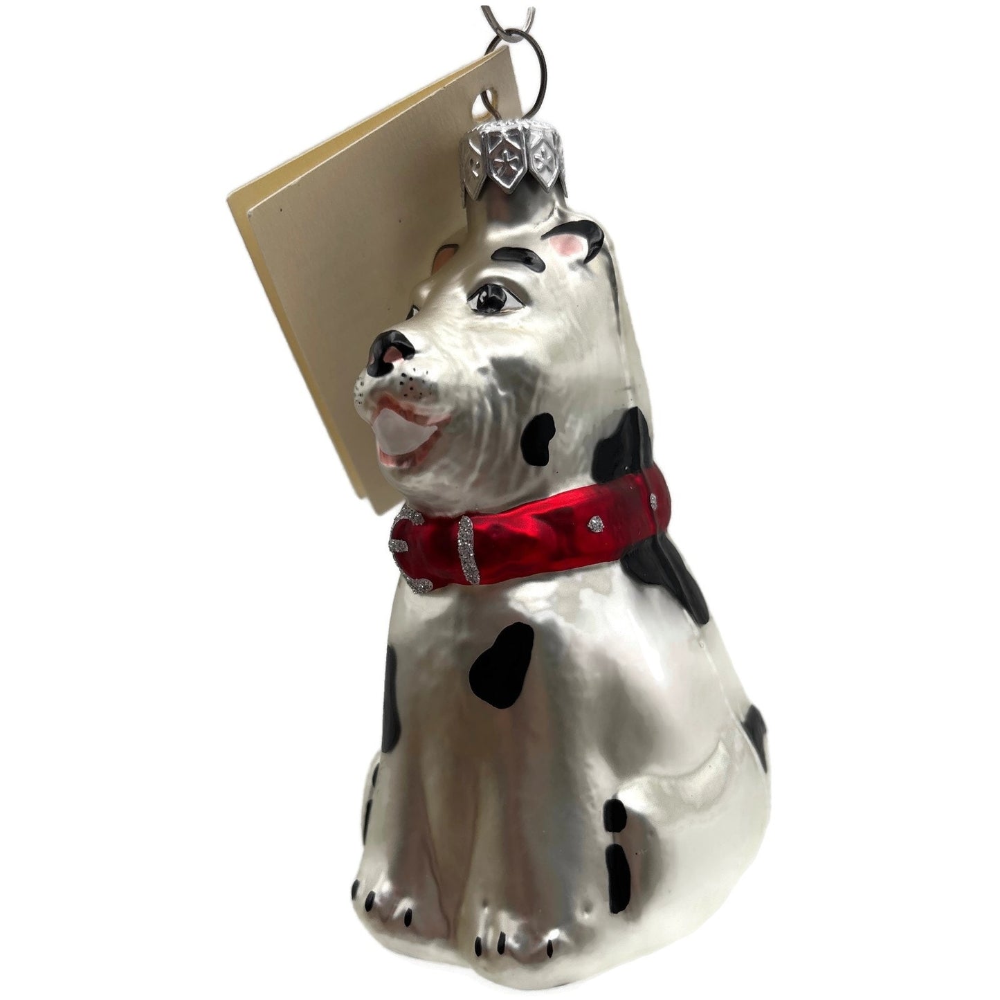 Patricia Breen Laughing Dog Sitting Pearl White Animal Christmas Tree Ornament