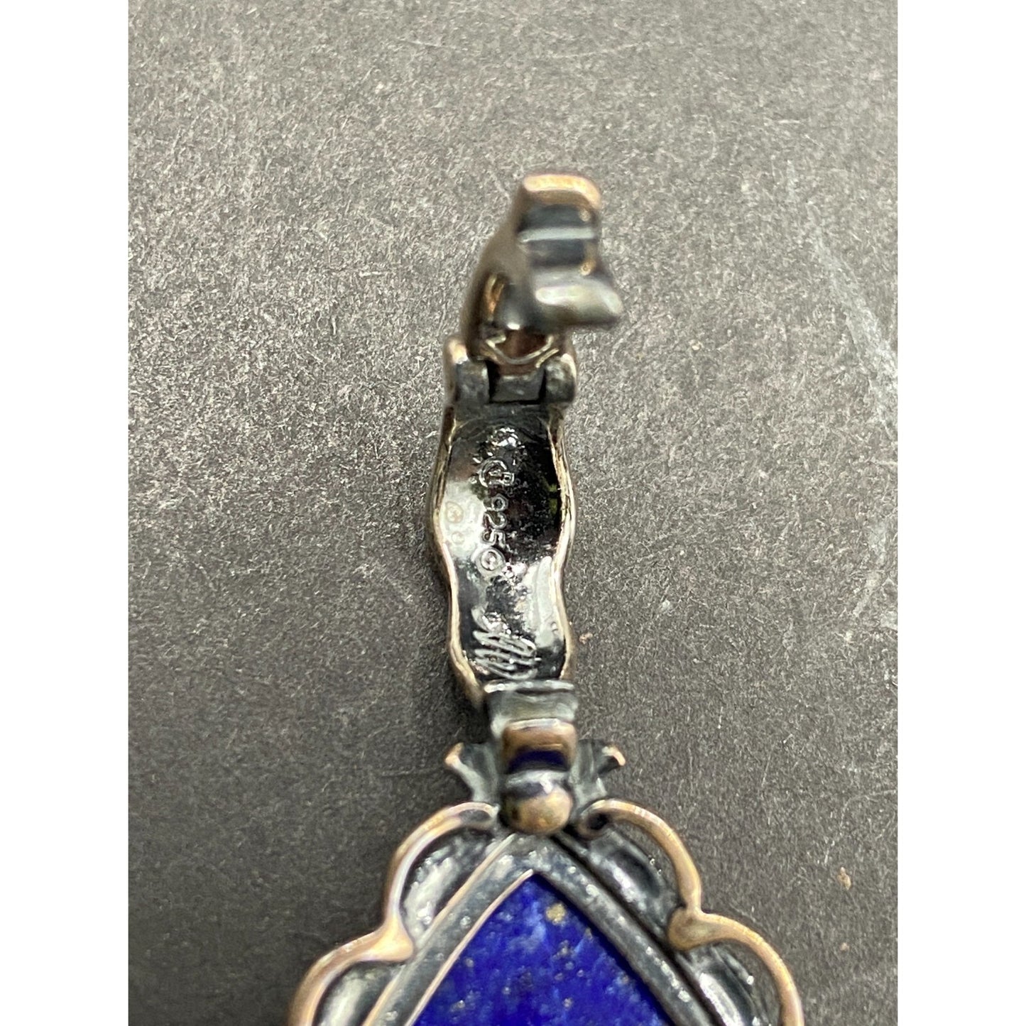 Carolyn Pollack Carved Lapis Lazuli Pear Shaped Pendant 925 Sterling Silver