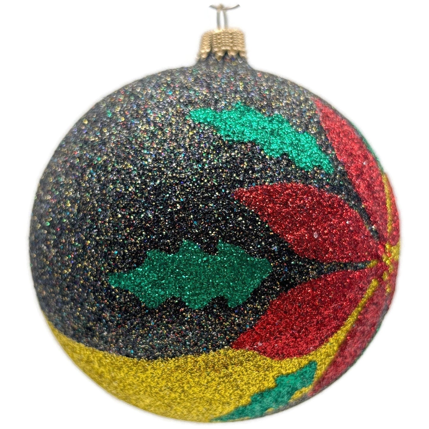 Larry Fraga Poinsettia Heart RITA Black Red Gold Ball Christmas Tree Ornament