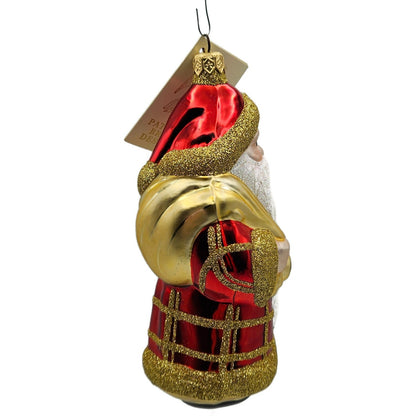 Patricia Breen Santa and Teddy Red Plaid Gold Christmas Holiday Tree Ornament