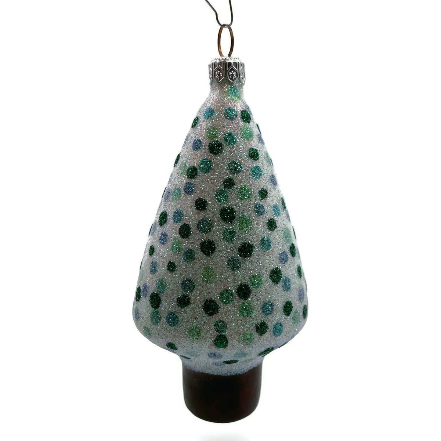 Patricia Breen Georges Tree Pearl Green Polka Dots Glittered Christmas Ornament