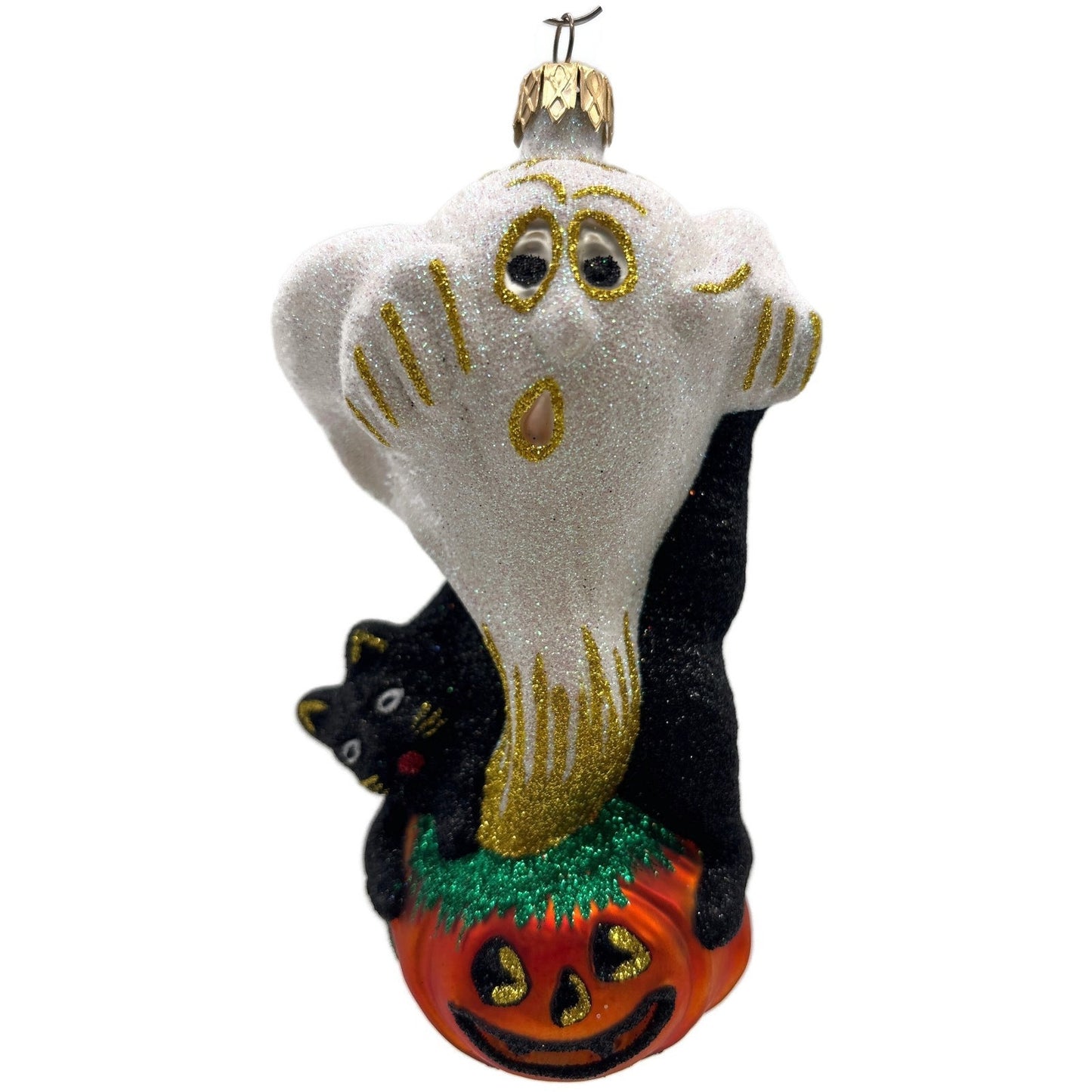Larry Fraga Halloween You Scared Me Glitter Series Ghost Cat Christmas Ornament