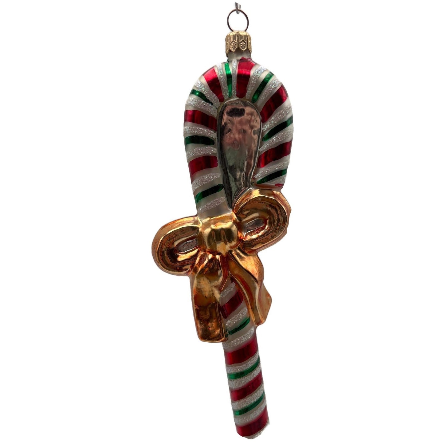 Christopher Radko Candy Wrap Gold Bow Stiped Christmas Tree Ornament 99-002-0
