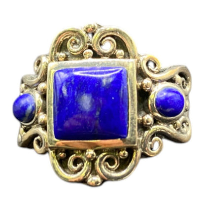 Lapis Lazuli Metamorphic Stone Ring 925 Sterling Silver Filigree NK Deep Blue 9