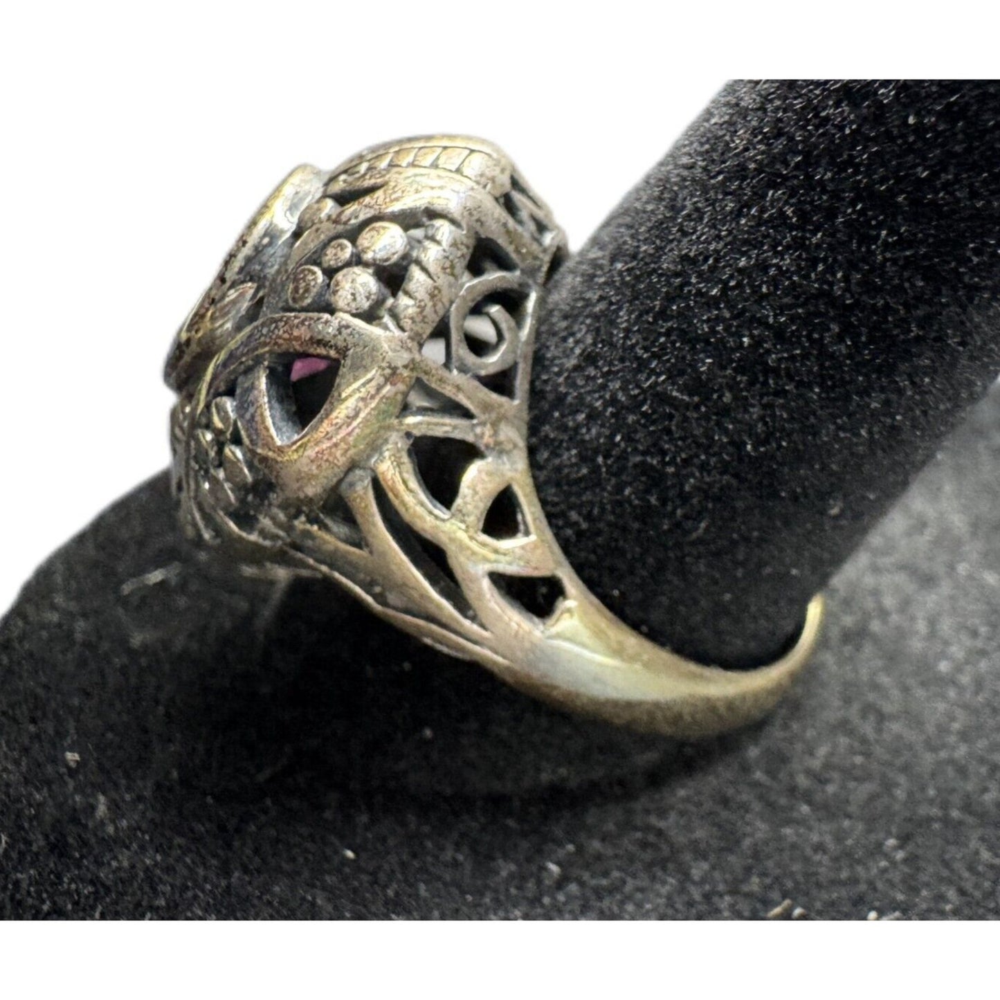 925 Sterling Silver Filigree Genuine Pink Topaz Gemstone Teardrop Ring 7 3/4