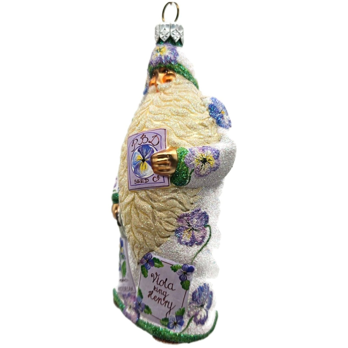 Patricia Breen Sowing Time Pansies Lavender Santa Christmas Tree Ornament