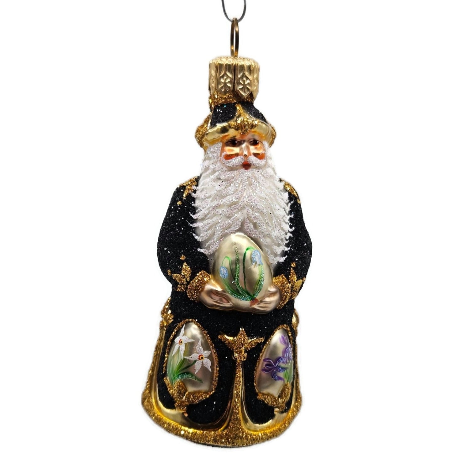 Patricia Breen Miniature Imperial Santa Black Spring Flower Christmas Ornament