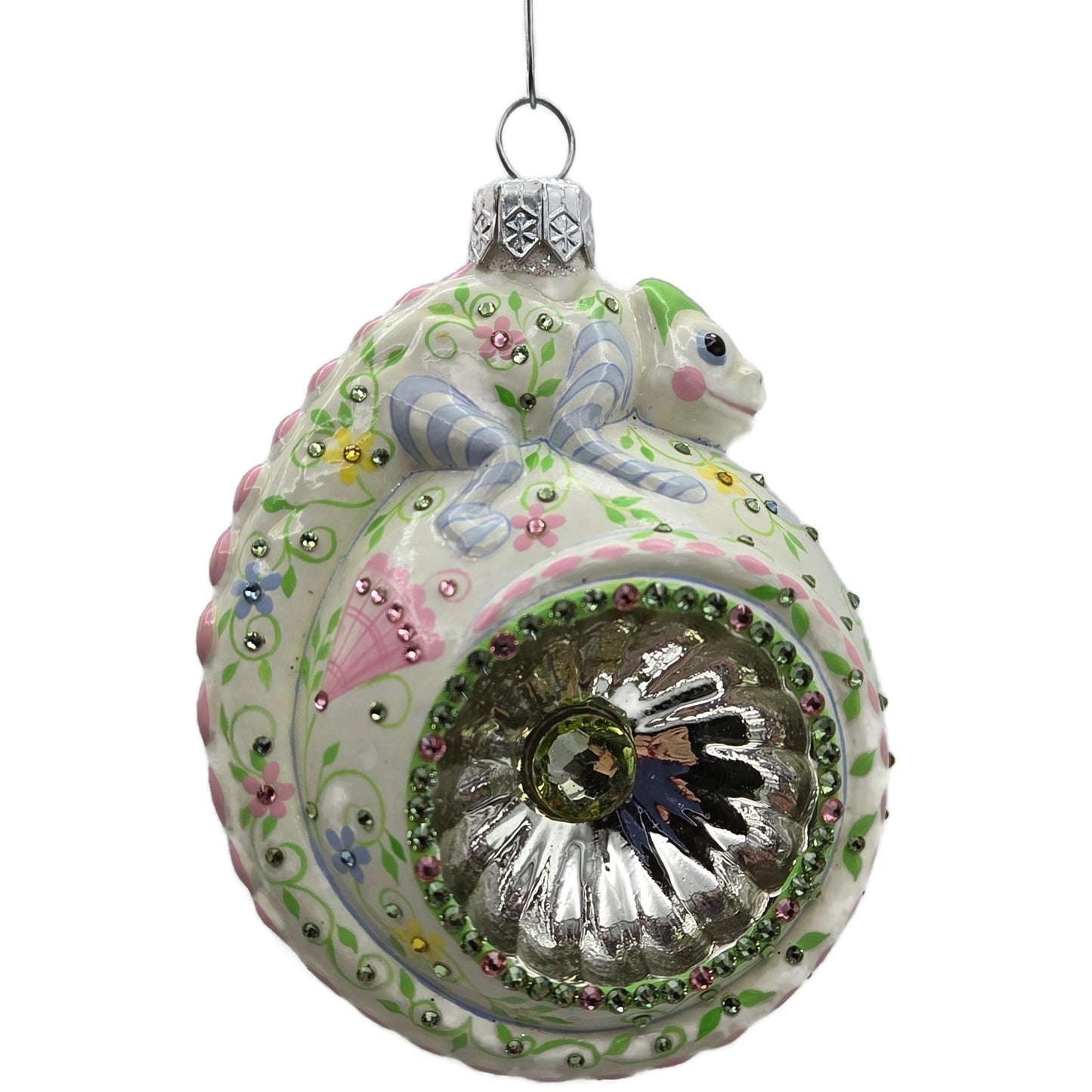 Patricia Breen Happy Holidays Hamish Chameleon Floral Reflector Ornament 3163