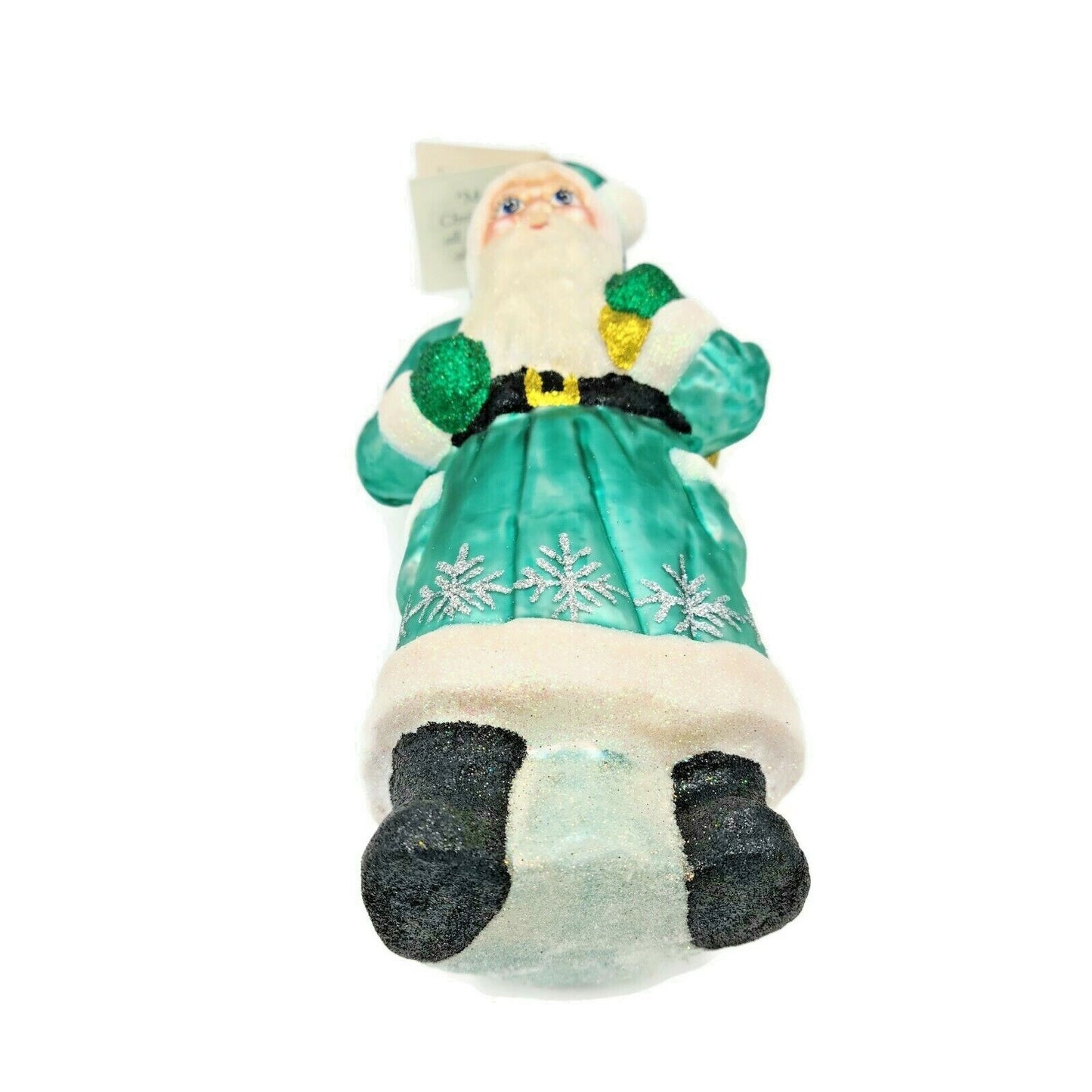 Larry Fraga Santa Claus Silver Turquoise Glittered Snowflakes Christmas Ornament
