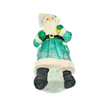 Larry Fraga Santa Claus Silver Turquoise Glittered Snowflakes Christmas Ornament