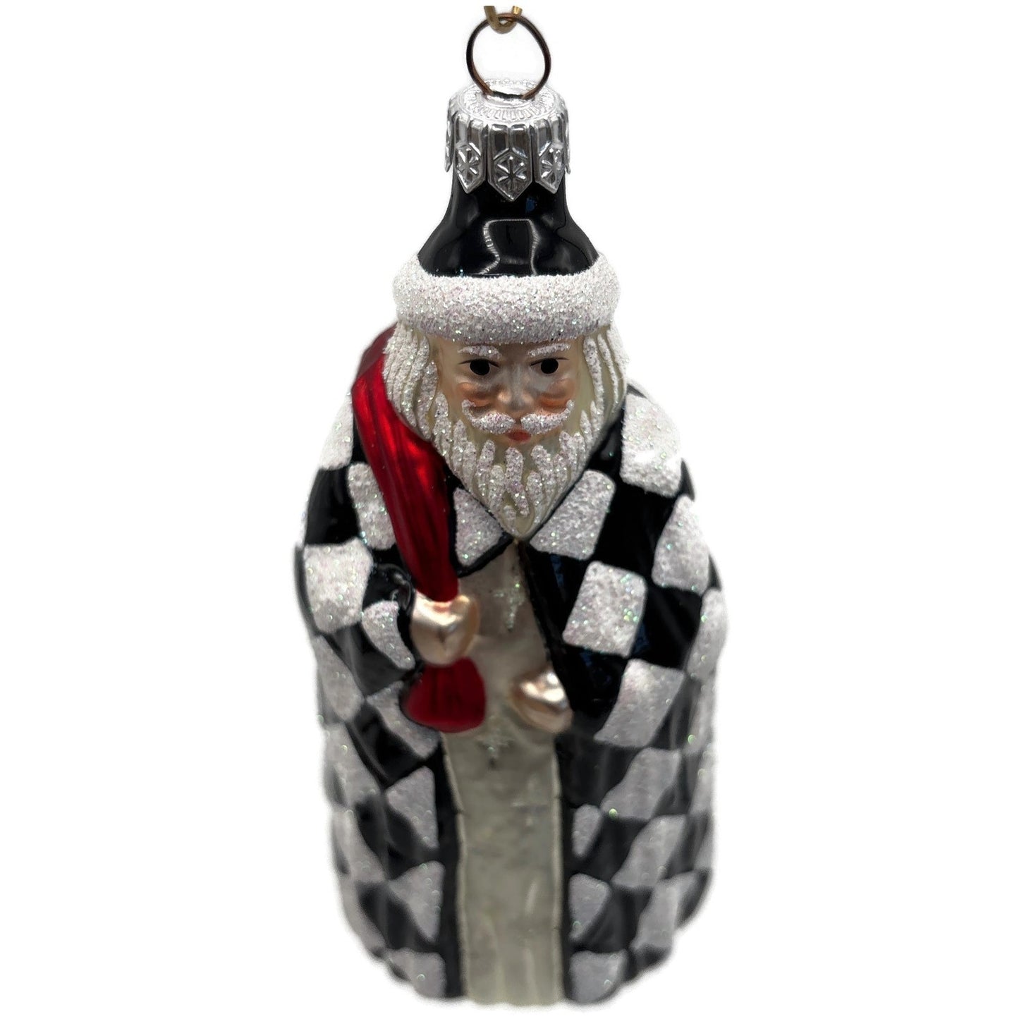 Patricia Breen Saint Louis Santa Black White Diamond Christmas Tree Ornament