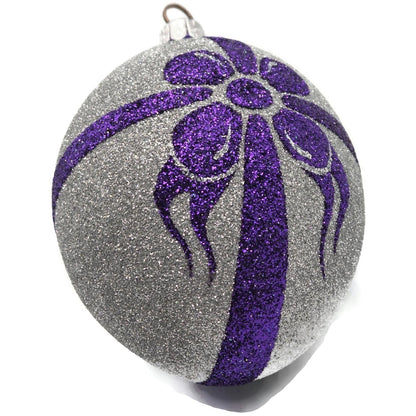 Patricia Breen Eggs Silver Purple Bow Glittered Easter Christmas Ornament 9873