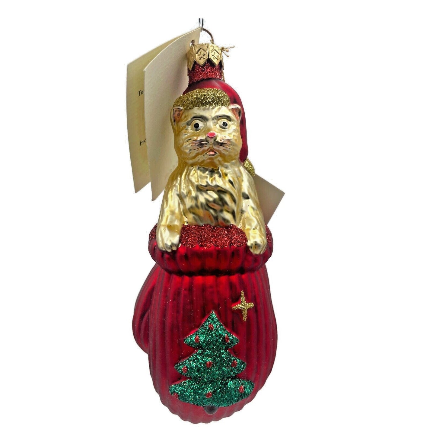 Patricia Breen Kitten in a Mitten Red Gold Christmas Holiday Tree Ornament