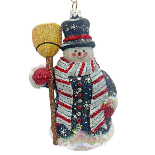 Patricia Breen Classical Snowman Black Striped Snowflakes Christmas Ornament