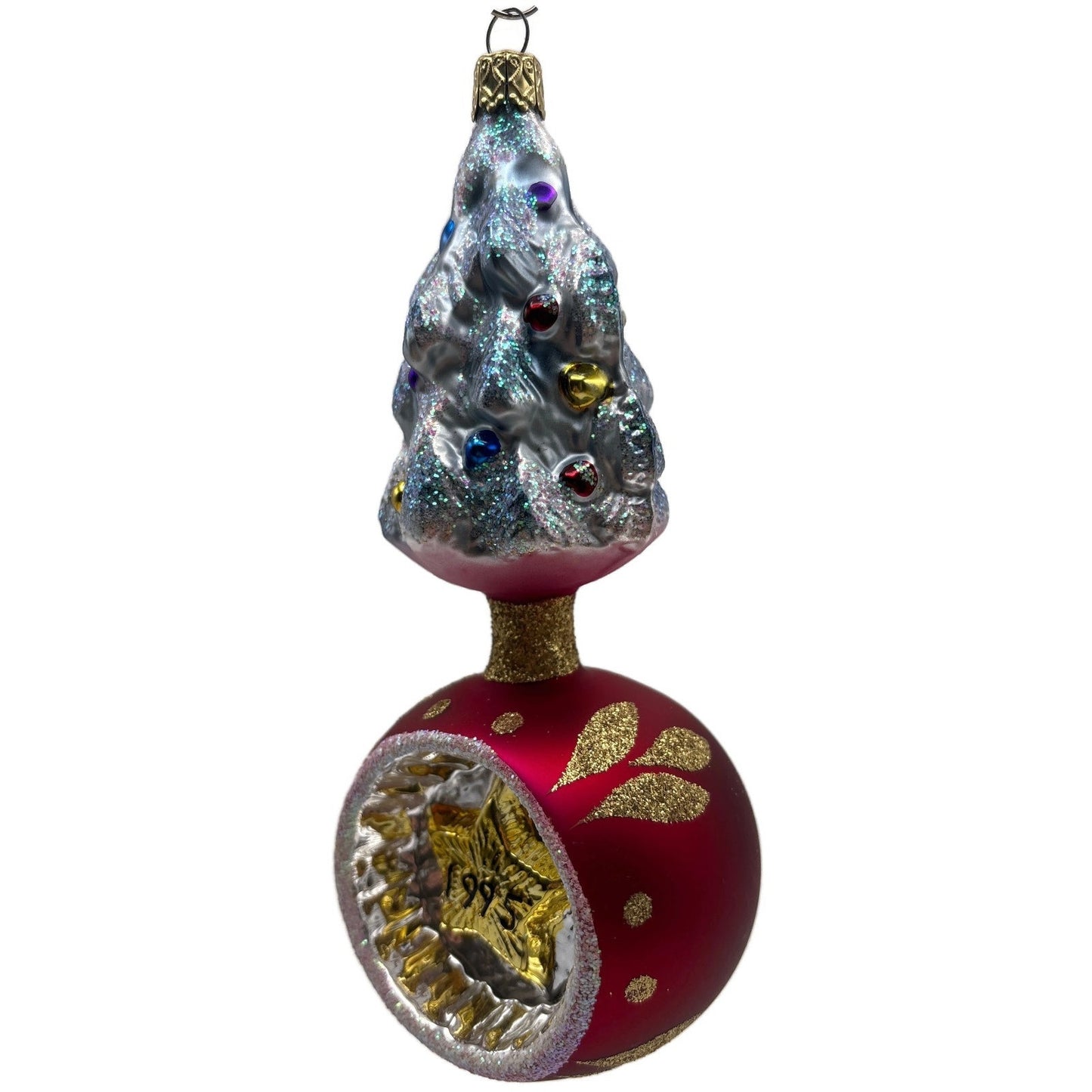 Old World Christmas Tree On Ball Glitter Star Reflector Red OWC Holiday Ornament