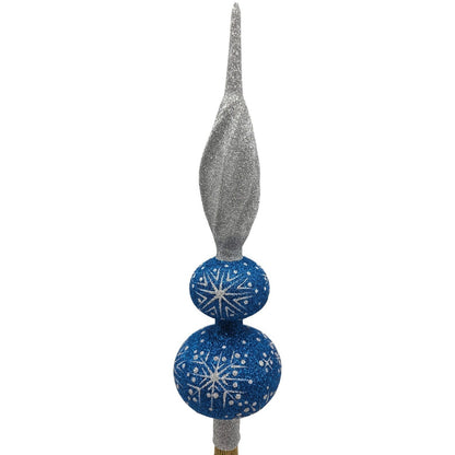 Patricia Breen Miniature Blizzard Finial Blue Silver Snow Christmas Tree Topper