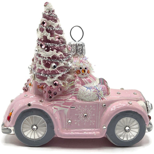 Patricia Breen Joy Ride Pink Car Snowman Travel Christmas Ornament CATZ Rare