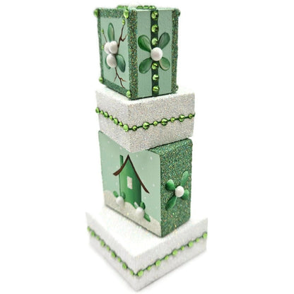 Patricia Breen Presenting Mistletoe Reindeer Green Christmas Ornament Blocks HCB