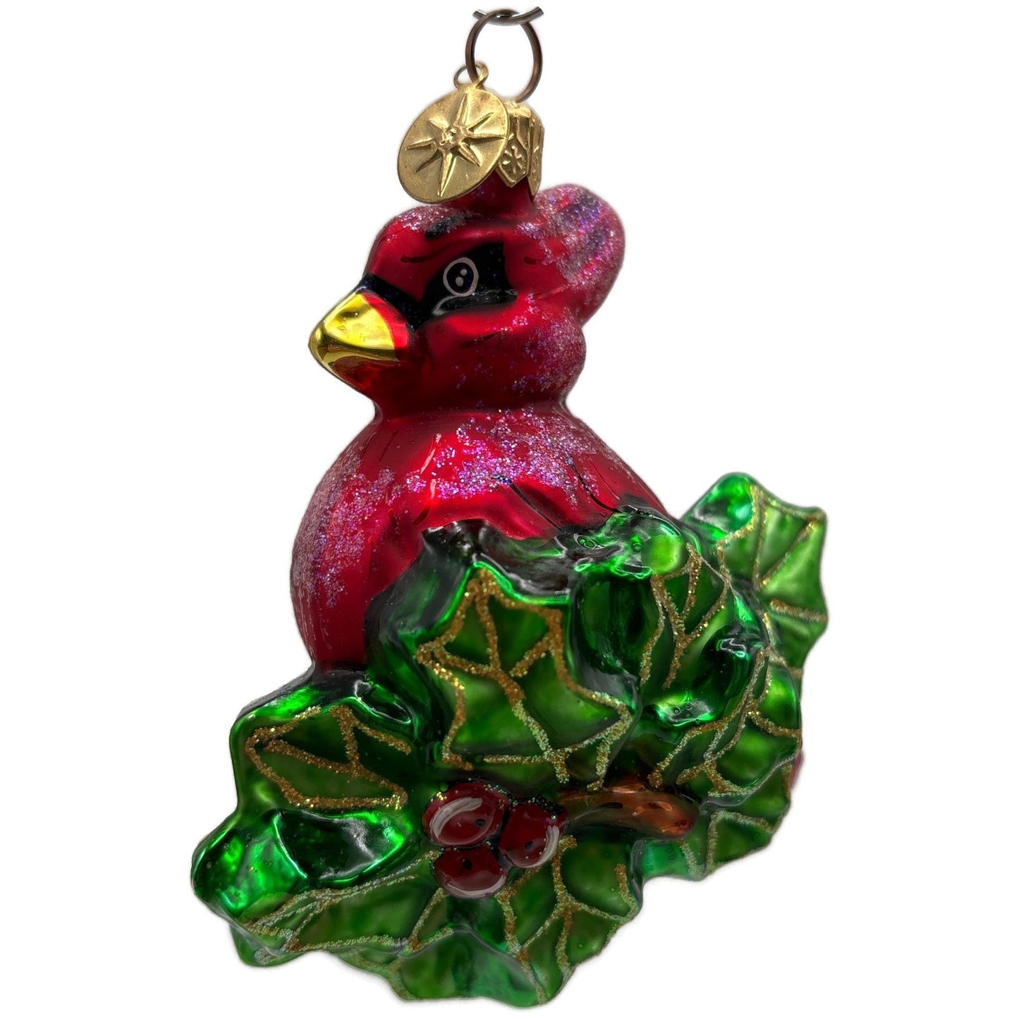 Christopher Radko Holiday Perch Cardinal Holly Glass Christmas Ornament 00-994-0
