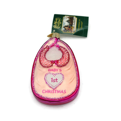Pink Baby Bib Girl Babys First Christmas Holiday Dinner Old World Christmas OWC