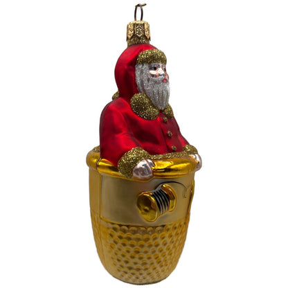 Patricia Breen Thimble Santa Glittered Sewing Seamstress Christmas Ornament