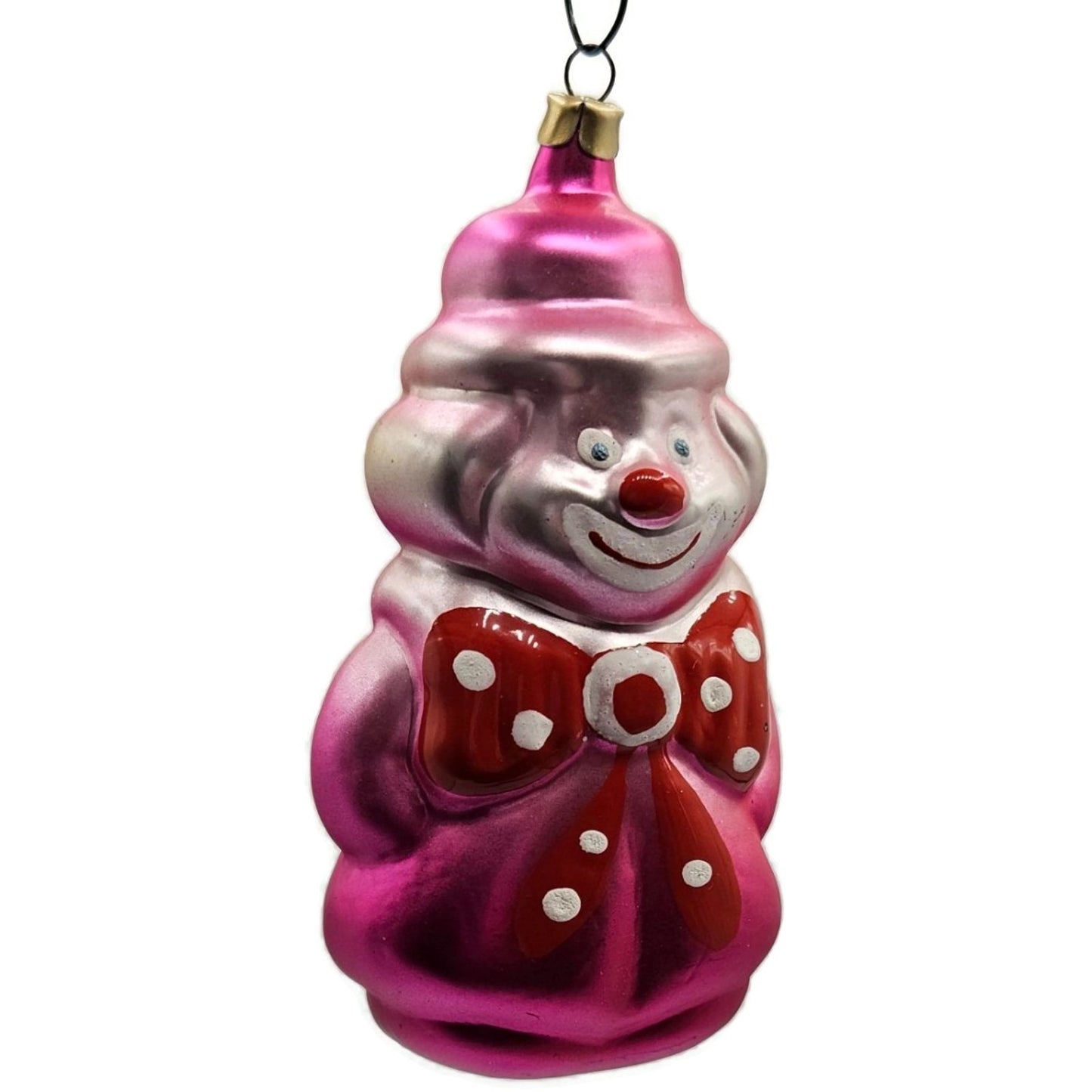 Russian Glass Circus Clown Pink Polka Dot Red Bow Christmas Tree Ornament