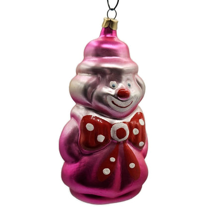Russian Glass Circus Clown Pink Polka Dot Red Bow Christmas Tree Ornament