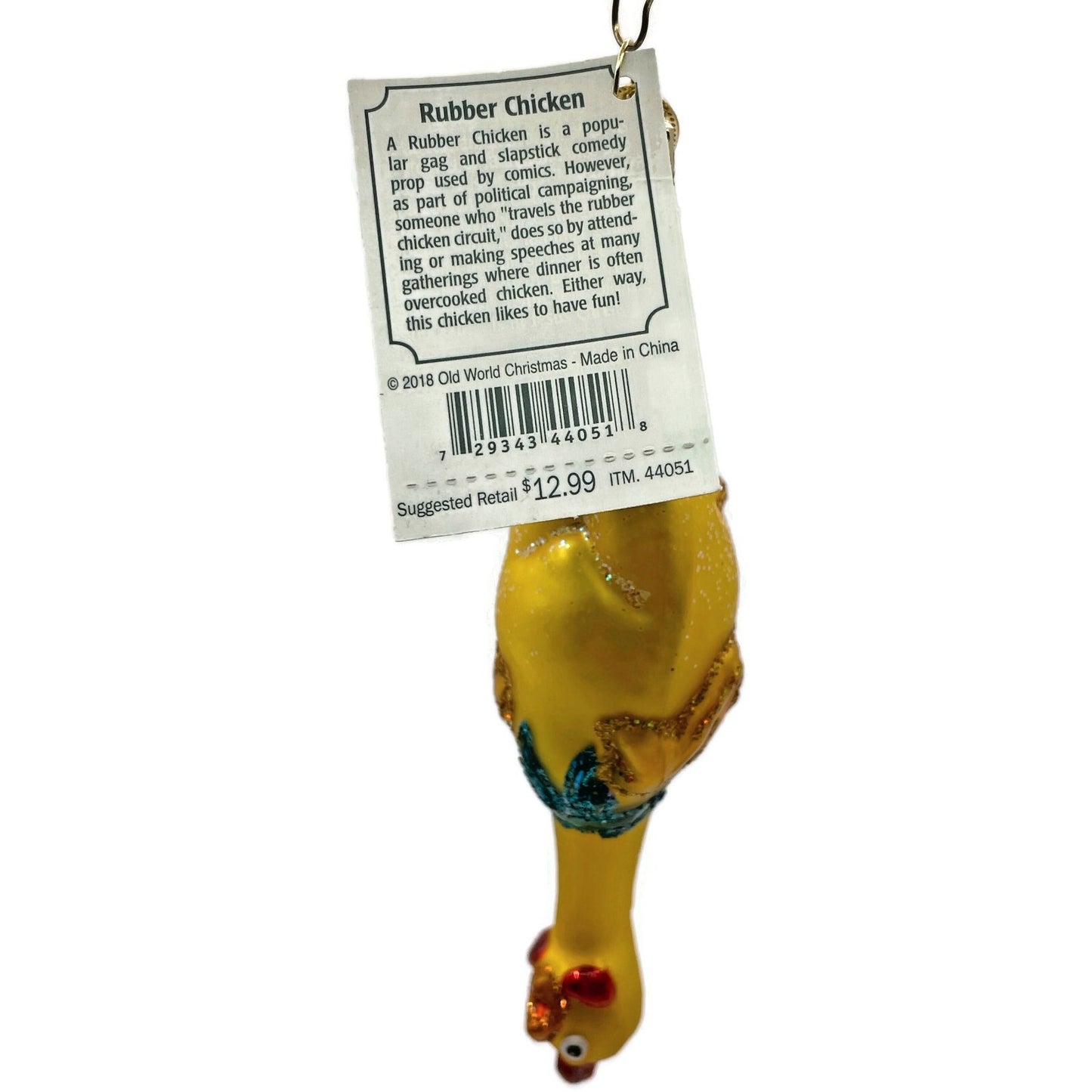 Rubber Chicken OWC Yellow Comedy Glittered Old World Christmas Tree Ornament