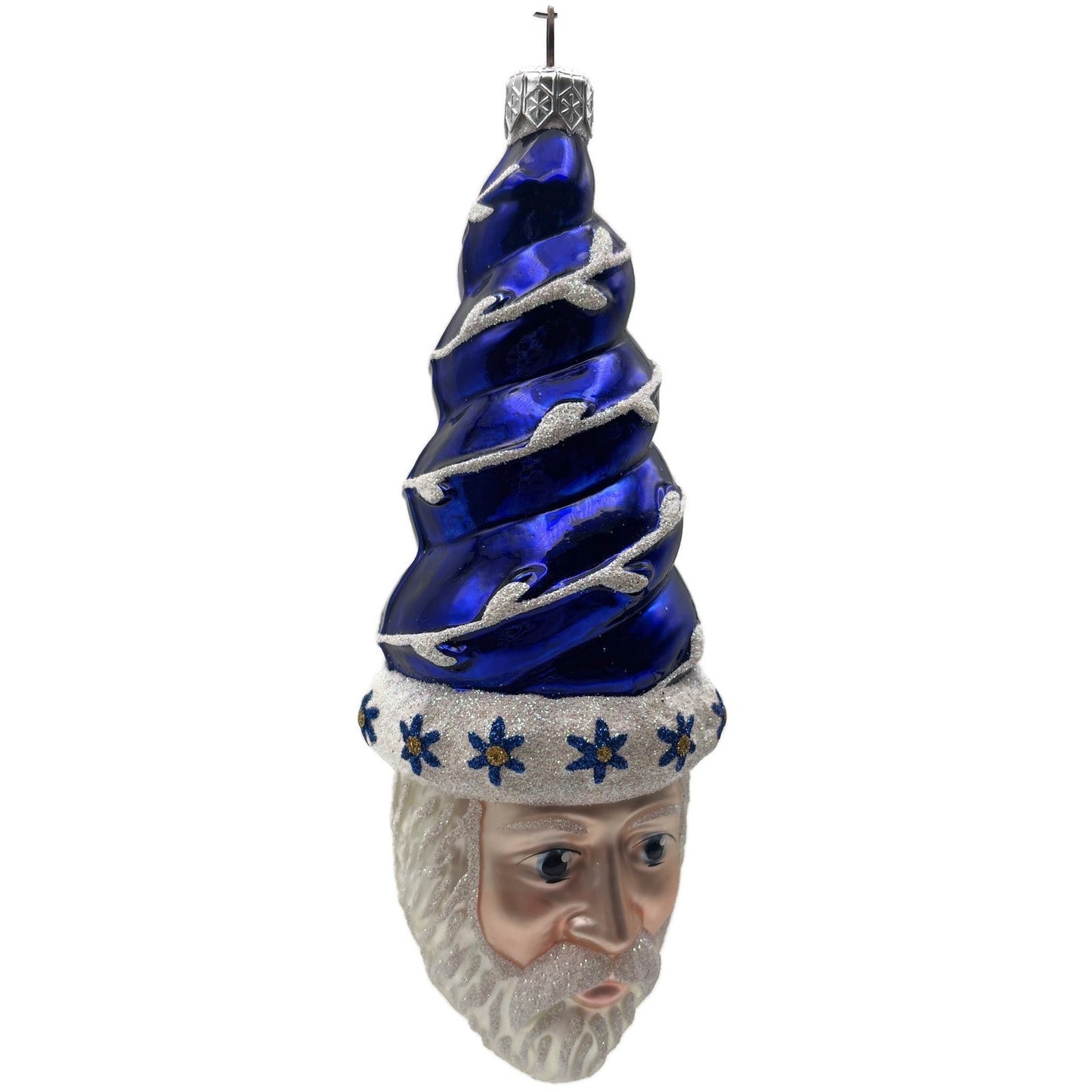 Patricia Breen Goslar Santa Head Cobalt Blue Flowers Christmas Tree Ornament