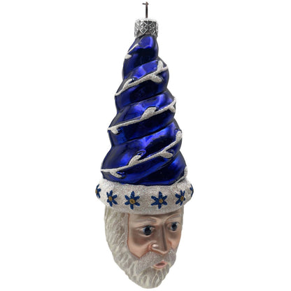 Patricia Breen Goslar Santa Head Cobalt Blue Flowers Christmas Tree Ornament
