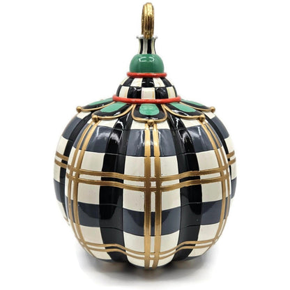 MacKenzie Childs Courtly Check Pumpkin Gold Trim Plaid Finial Black Halloween