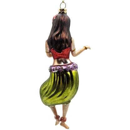 Hawaiian Hula Girl Dancer Summer Glass Green Dress Christmas Tree Ornament
