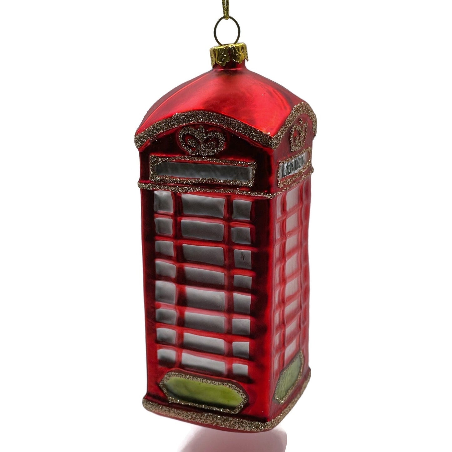 London Phone Booth Ornament Red Blown Glass Christmas Holiday Tree Decoration