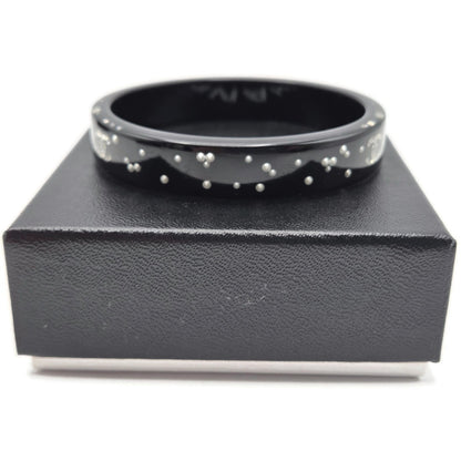 Chanel Black Resin Faux Pearl Crystal CC Logo Details Bangle Bracelet Jewelry