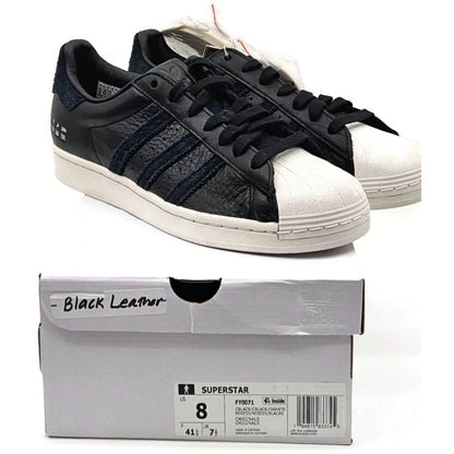 Adidas Superstar Black Leather Shoes Ladies Size 8 Shell Toe FY0071 Extra laces