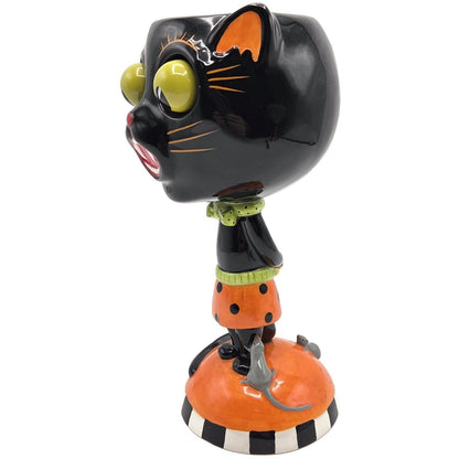 Department 56 Halloween Google Eye Black Cat Goblet Ceramic Candy Dish Party