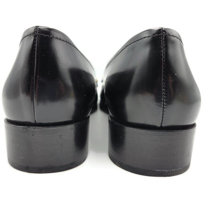 Prada Black Leather Loafer 1D9558 Gold Studs Flats Square Toe Womens Size EU 39