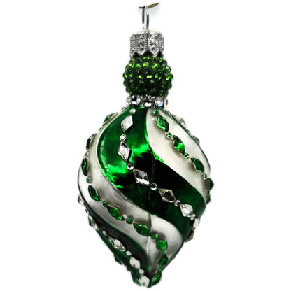 Patricia Breen Swirled Band Green Silver Jeweled Drop Christmas Ornament 5175