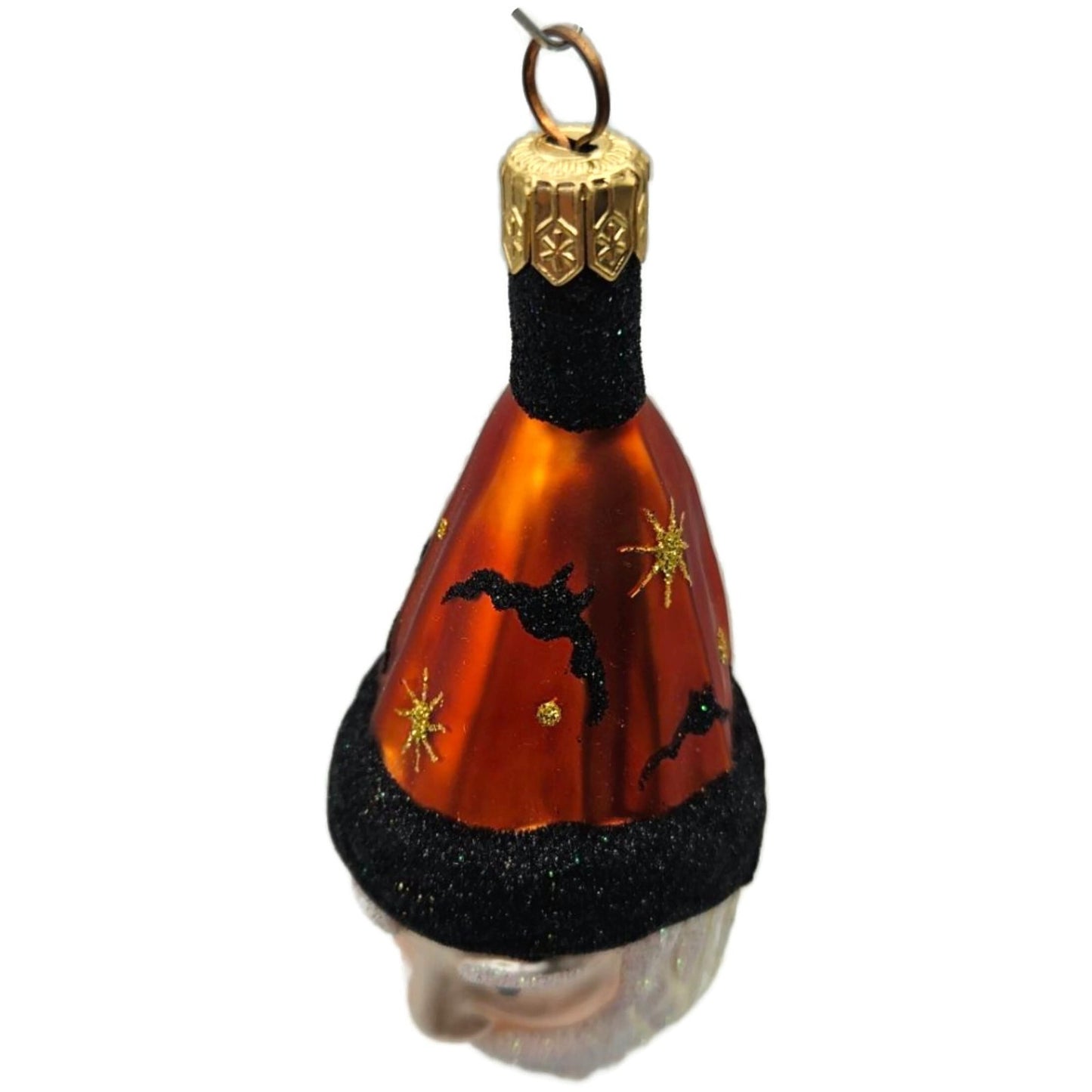 Patricia Breen Faux Fur Santa Head Moons Orange Stars Halloween Ornament 9610