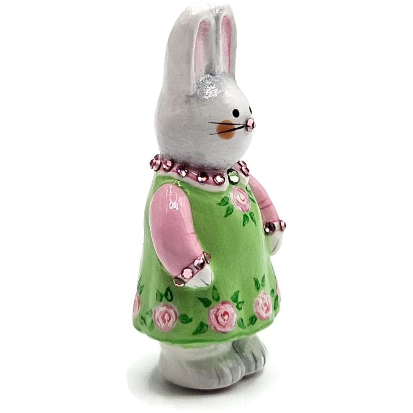 Patricia Breen Miniature Sculpture Bunny Girl Green Pink Roses Easter Ornament