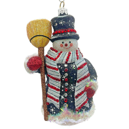 Patricia Breen Classical Snowman Black Striped Snowflakes Christmas Ornament