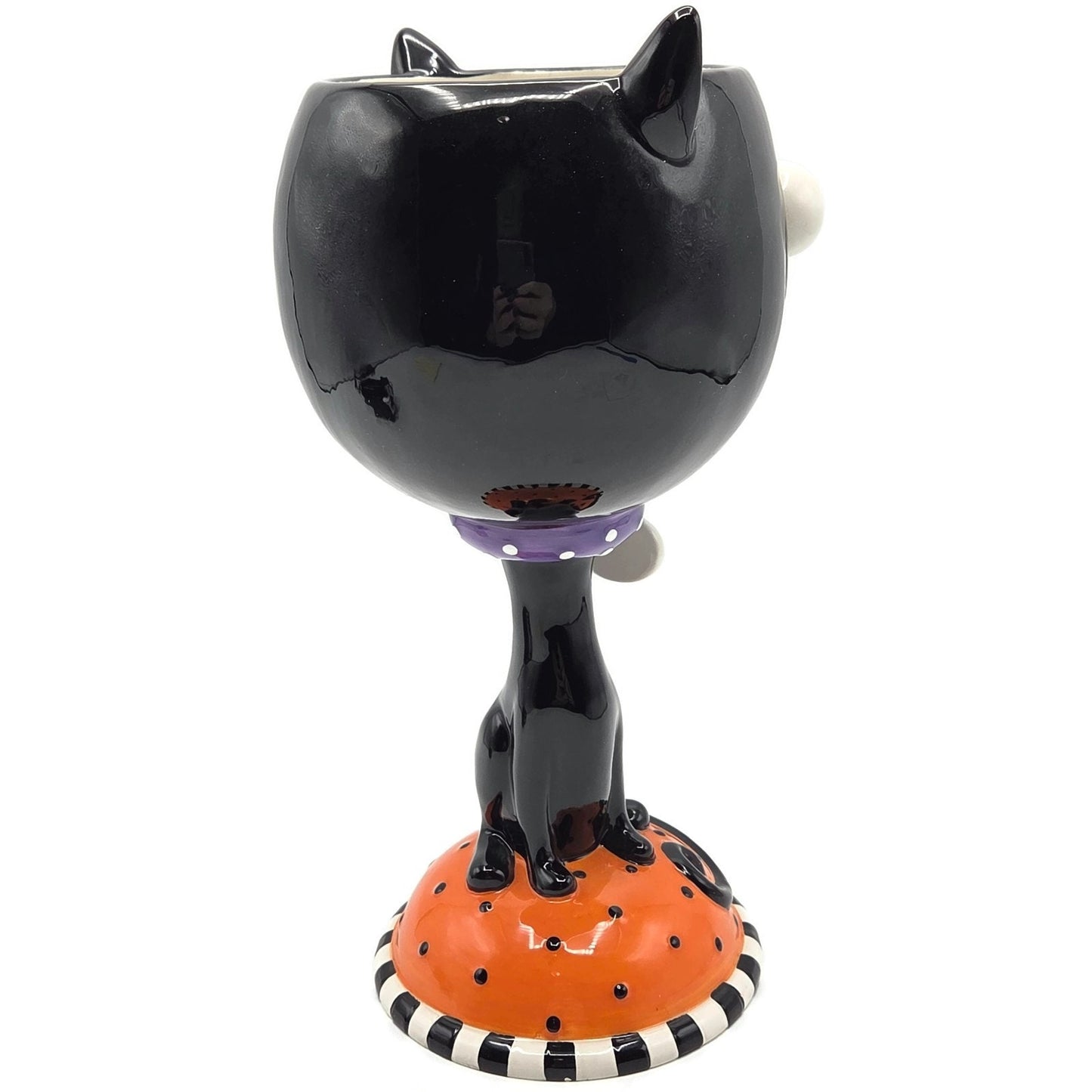 Department 56 Halloween Google Eye Black Cat Goblet Ceramic Candy Dish Party