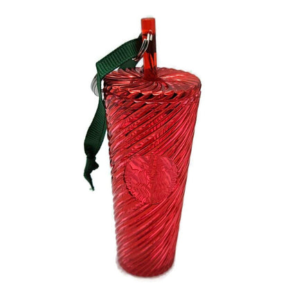 Starbucks Key Chain Cold Cup Tumbler Christmas Ornament Red Swirls 2024 NEW