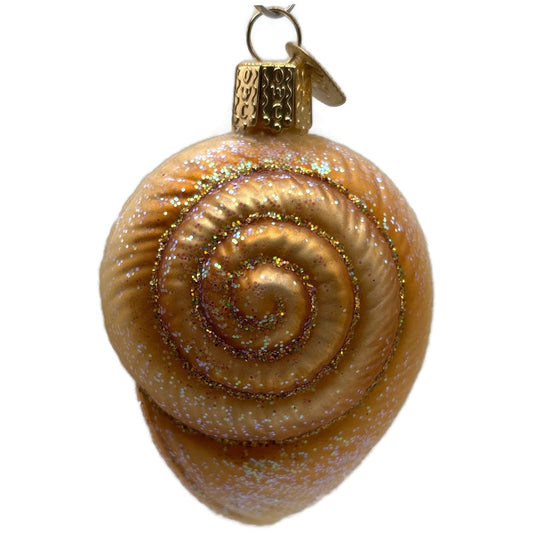 Spiral Shell Gold Glitter Ornament Blown Glass Merck Family Old World Christmas
